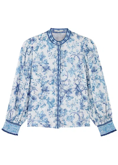 Alice And Olivia April Floral-print Cotton Blouse In Blue