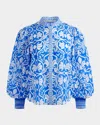 Alice And Olivia April Pleated Blouson-sleeve Top