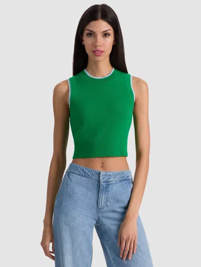 Alice And Olivia Araceli Two Tone Cashmere Tank In Green