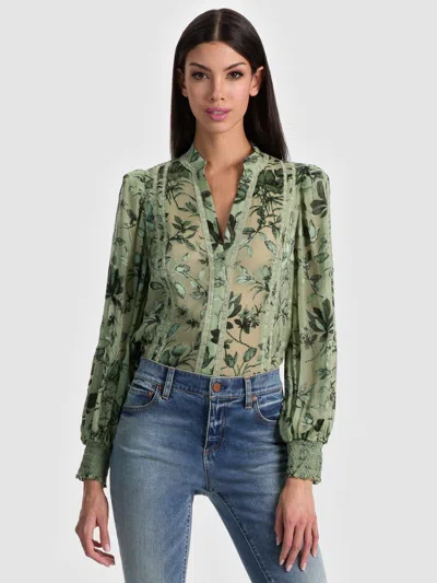 Alice And Olivia Arlette Blouse In Green