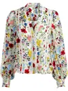 Alice And Olivia Arlette Floral Blouson-sleeve Blouse In Neutrals