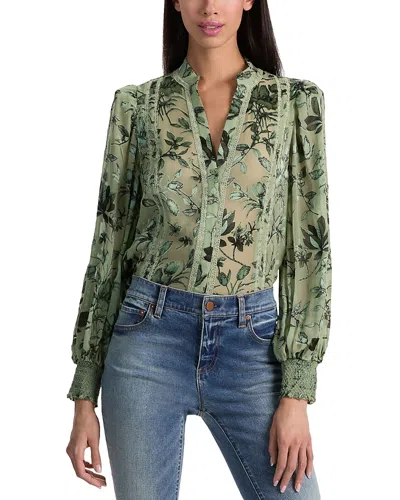 Alice And Olivia Arlette Collared Blouse In Green