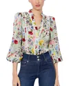 Alice And Olivia Arlette Floral Blouson-sleeve Blouse In White Floral