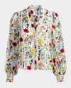 Alice And Olivia Arlette Floral Blouson-sleeve Blouse In Dollhouse