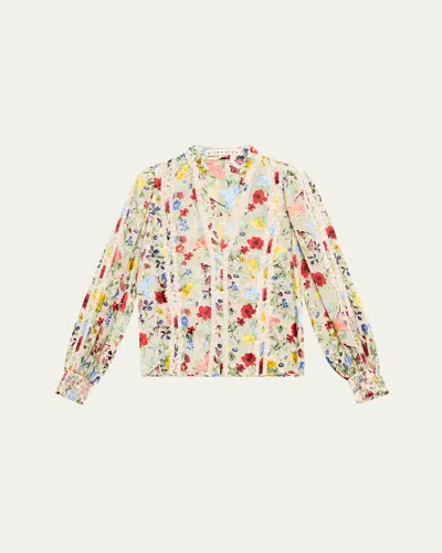 Alice And Olivia Arlette Floral Blouson-sleeve Blouse In Multicolor
