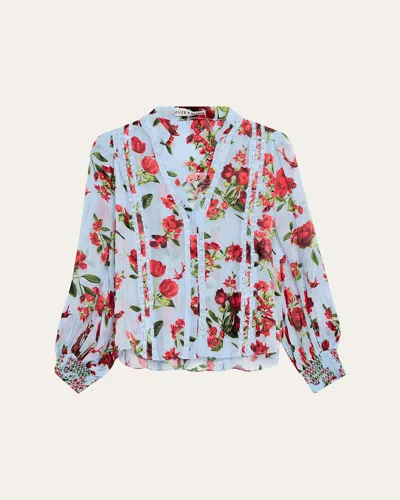 Alice And Olivia Arlette Floral Lace-trim Blouse In Multi