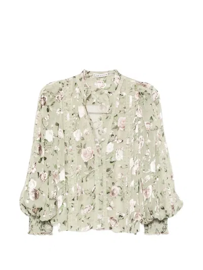 Alice And Olivia Arlette Floral-print Blouse In Black