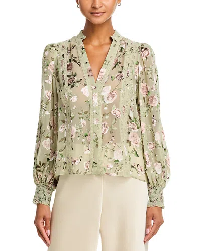 Alice And Olivia Arlette Lace Trim Blouse In Green
