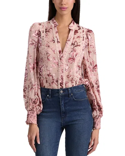 Alice And Olivia Arlette Lace Trim Blouse In Pink