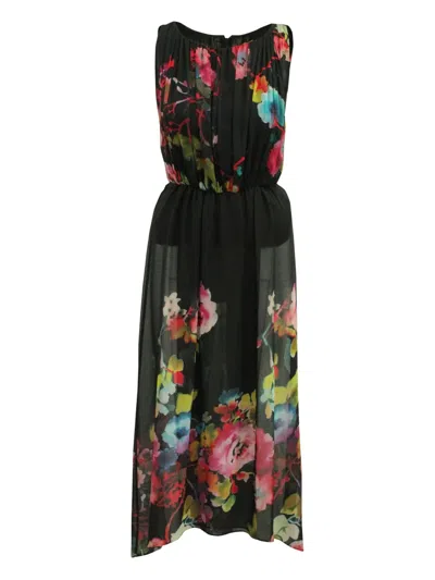 Pre-owned Alice And Olivia Aron Floral-print Dress In Black