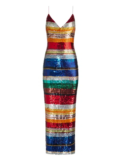 ALICE AND OLIVIA ARTEA SEQUIN-STRIPED MAXI DRESS