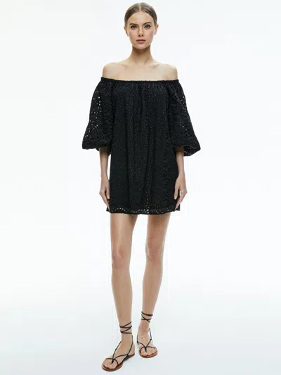 Alice And Olivia Artemis Off The Shoulder Blouson Sleeve Mini Dress