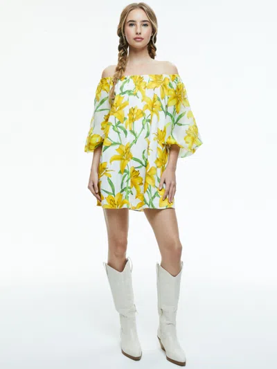 Alice And Olivia Artemis Off-shoulder Minidress In Star Yellow