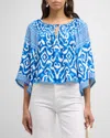 Alice And Olivia Devina Off-the-shoulder Printed Crepe Top In Artisan Ikat French Blue