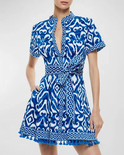Alice And Olivia Artisan Ikat Lucy Mini Dress In Blue