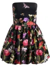 Alice And Olivia Asha Strapless Structured Bubble-hem Mini Dress In Black