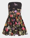 Alice And Olivia Asha Strapless Structured Bubble-hem Mini Dress In Secret Garden
