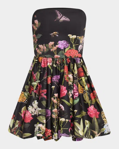 Alice And Olivia Asha Strapless Structured Bubble-hem Mini Dress In Secret Garden