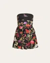 Alice And Olivia Asha Strapless Structured Bubble-hem Mini Dress In Secret Garden