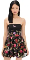 ALICE AND OLIVIA ASHA STRAPLESS STRUCTURED BUBBLE HEM MINI DRESS SECRET GARDEN