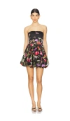 Alice And Olivia Asha Strapless Structured Bubble-hem Mini Dress In Black