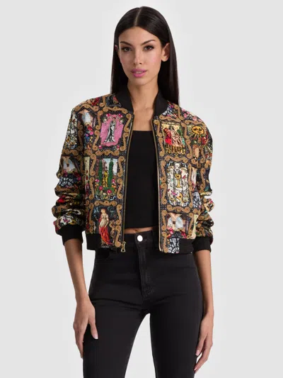Alice And Olivia Asher Embellished Varsity Jacket In Multi