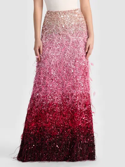 Alice And Olivia Ashton Embellished Feather Skirt In Pink
