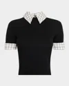 Alice And Olivia Aster Collared Pullover In Blacksoft White