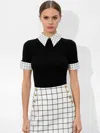 Alice And Olivia Aster Collared Pullover In Black/soft White