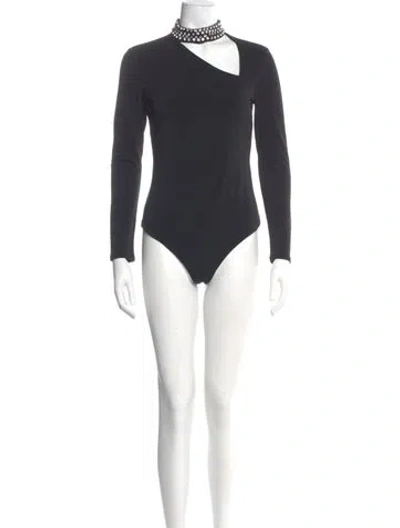 Pre-owned Alice And Olivia Asymmetrical Long Sleeve Bodysuit In Black