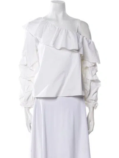 Pre-owned Alice And Olivia Asymmetrical Three-quarter Sleeve Blouse In White