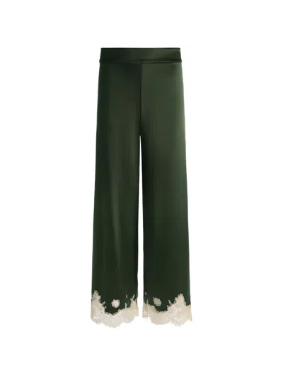 Alice And Olivia Athena Lace-trim Palazzo Pants In Green