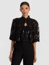 Alice And Olivia Aurelia Lace Embellished Mini Capelet In Black