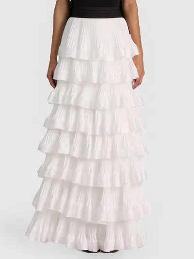 Alice And Olivia Avana Bow Back Tiered Gown Skirt In White