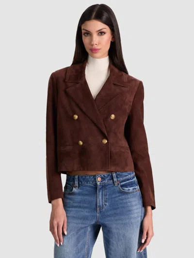 Alice And Olivia Avery Suede Double Breasted Blazer In Brown