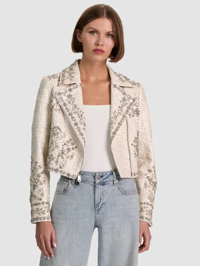 Alice And Olivia Avril Embellished Vegan Leather Jacket In Multi