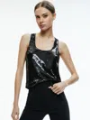 Alice And Olivia Avril Sequined Mesh Top In Black
