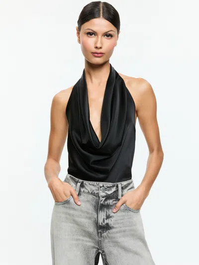 Alice And Olivia Ayanna Deep Cowl Top In Black