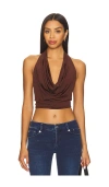 Alice And Olivia Ayanna Deep Halter Top In Burgundy