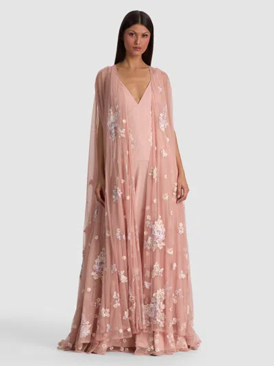 Alice And Olivia Azriella Embroidered Maxi Gown Cape In Pink
