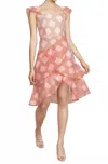 Alice And Olivia Azura Red Striped Organza Waterfall Ruffle Dress In Pink In Pink