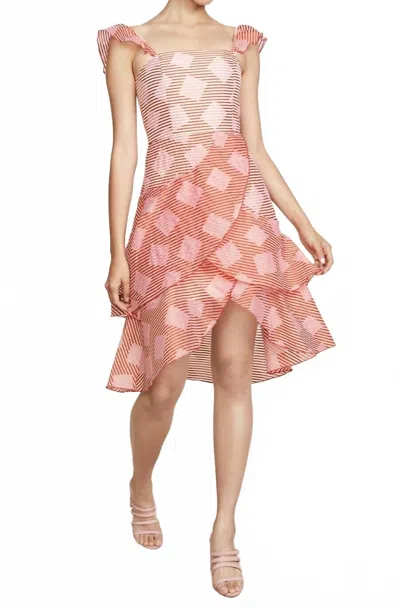 Alice And Olivia Azura Red Striped Organza Waterfall Ruffle Dress In Pink