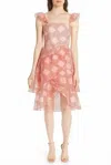 Alice And Olivia Azura Red Striped Organza Waterfall Ruffle Dress In Pink In Multi