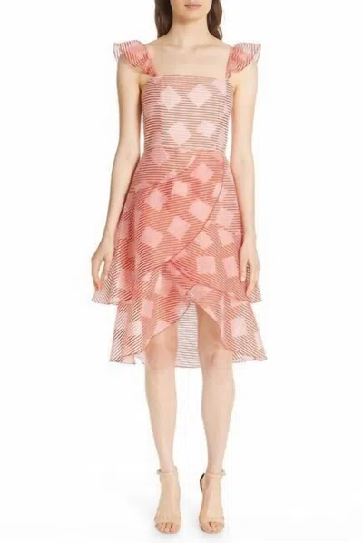 Alice And Olivia Azura Waterfall Ruffle Midi Dress In Pink, Gold, Red In Multi