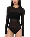 Alice And Olivia Bandeau Mesh Bodysuit In Black