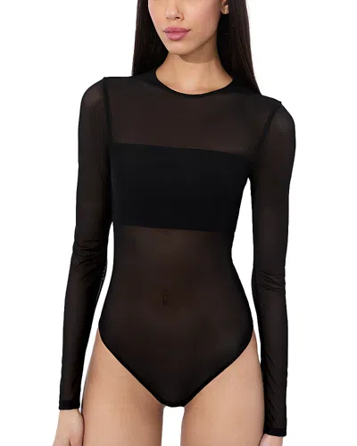 Alice And Olivia Bandeau Mesh Bodysuit In Black