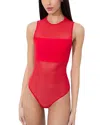 Alice And Olivia Bandeau Thong Bodysuit In Bright Ruby