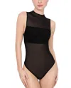 Alice And Olivia Nichol High Neck Sleeveless Mesh Bodysuit In Black