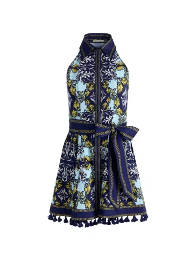 Alice And Olivia Baroque-print Halterneck Dress In Blue