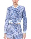 Alice And Olivia Barton Cropped Varsity Jacket In Blue Multi